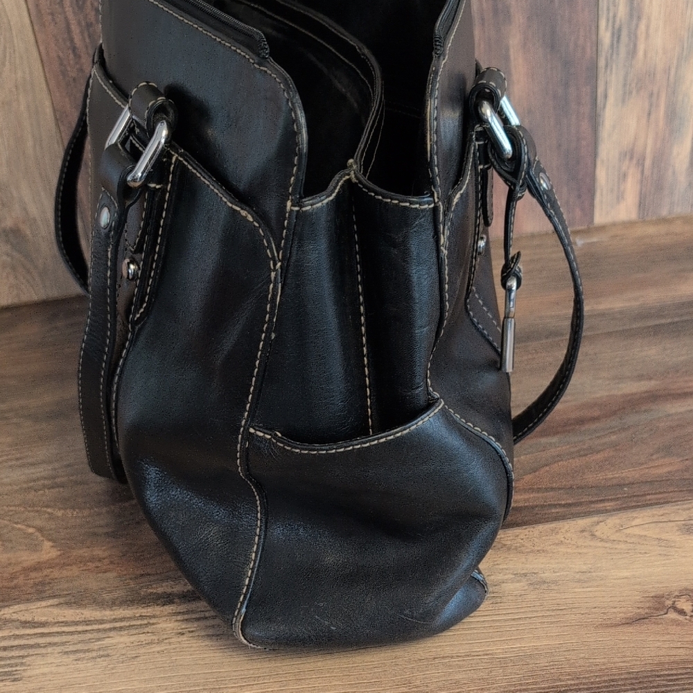Fossil Large Heavy Black Leather Laptop Tote Office Travel Bag          C279 - Picture 3 of 16